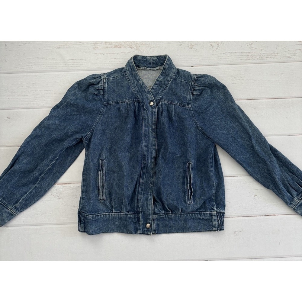 VINTAGE Denim Jacket‎ Womens Size Small Stand Collar 80s